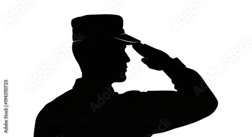 Military Officer Saluting Silhouette Profile.