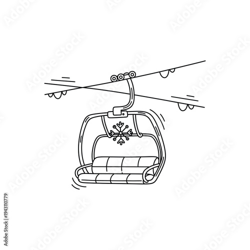 Line drawing of a ski lift chair in motion.