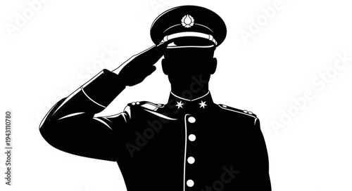 Military Officer Saluting Silhouette Uniform.