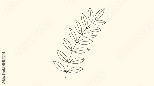Minimalist line drawing of a leaf branch with detailed veins and nodes representing nature and growth in a simple artistic aesthetic.