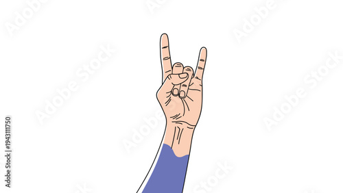 Hand gesture showing the rock on sign with the index and pinky fingers raised in a classic heavy metal or concert expression of energy.