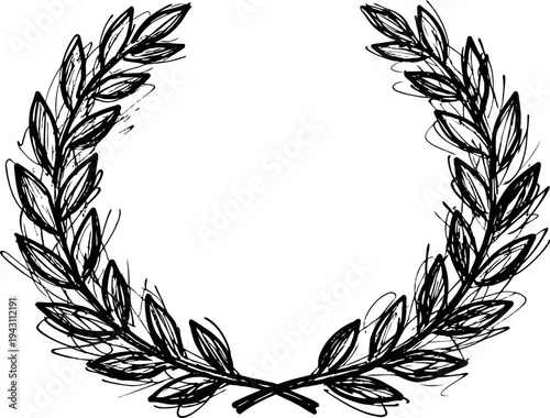 Hand drawn laurel wreath frame with leaves, vintage decorative border floral design