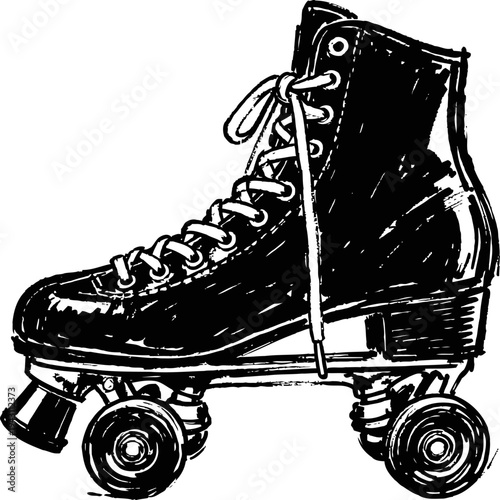 Vintage roller skate with high ankle boot and four wheels, classic roller derby
