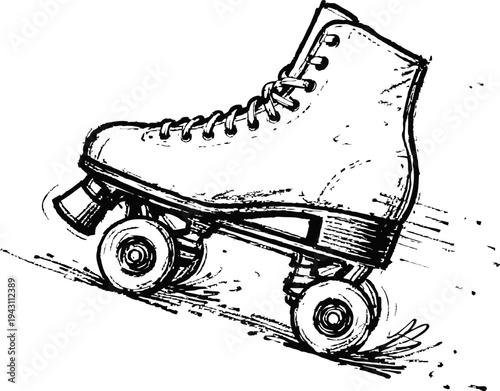 Vintage roller skate with four wheels and laces, classic retro design for recreation and fitness