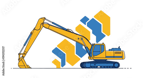 Modern Construction Excavator Equipment With Abstract Industrial Background Graphics