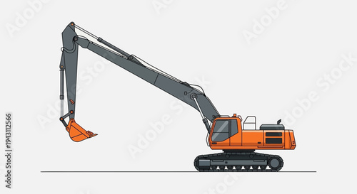 Modern Construction Excavator Machine Equipment Isolated On White Background Vector Illustration