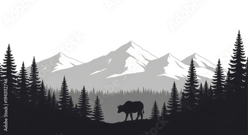 Moose Walking through Forest Landscape.