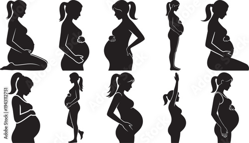 Silhouettes of pregnant women in various stages of gestation