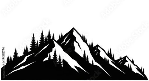 Mountain Landscape Silhouette with Trees.
