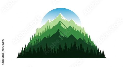 Mountain Landscape with Forest and Sky.