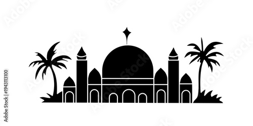 Mosque black silhouette illustration isolated on white background. Ideal for Ramadan, Eid celebration, Islamic holidays, greeting cards, and festive decorations.