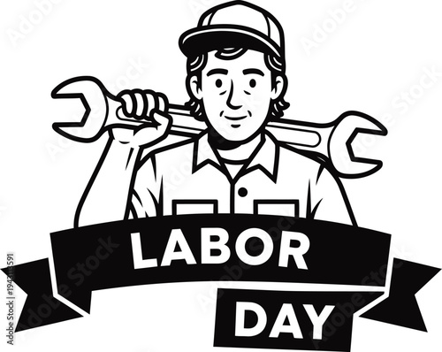 Labor day illustration of a worker with a wrench