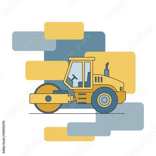 Modern Construction Roller Machine Abstract Shapes Yellow and Blue
