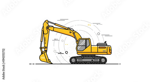 Modern Excavator Machine Construction Vehicle Industrial Equipment Illustration