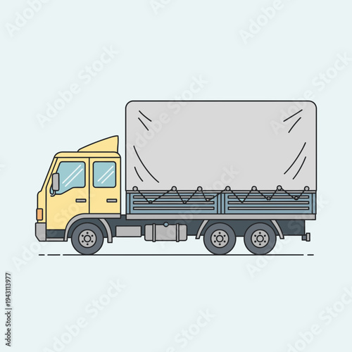 Modern Delivery Truck With Tarp Cover And Cargo Area For Shipping