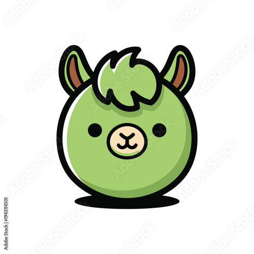 Green cartoon alpaca character with cute round face.