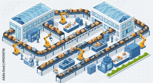 Modern Factory with Robotic Arms.