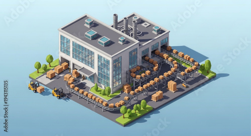 Modern Office Building with Parking Lot.