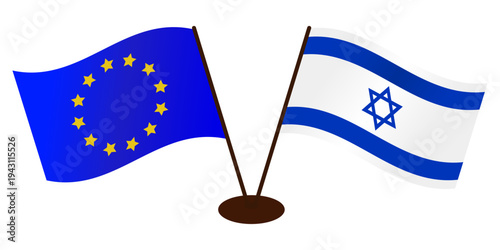 Developing flags of the European Union (EU) and Israel