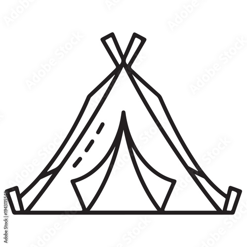 Minimalist Teepee Tent Icon Representing Outdoor Camping and Adventure Isolated on White Background for Graphic Design and Web Interface Clean Black Line Art Style with Modern Aesthetic