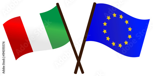Developing flags of the European Union (EU Flag) and the Italian Republic (Italy)