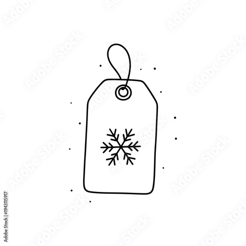 Fotografia Minimal Line Drawing Snowflake Tag Illustration.