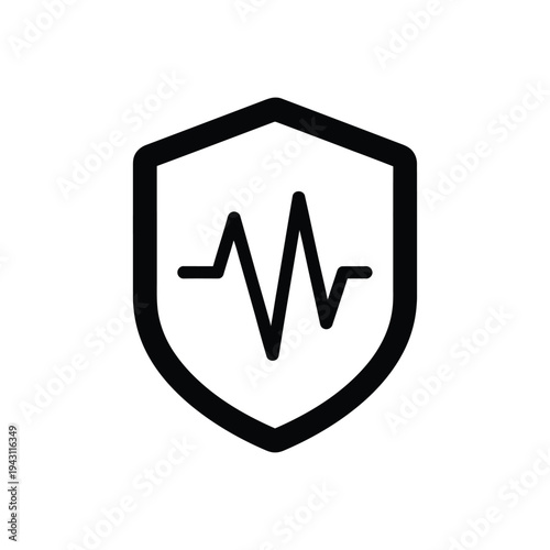 Shield with Heartbeat Line Icon Symbol.