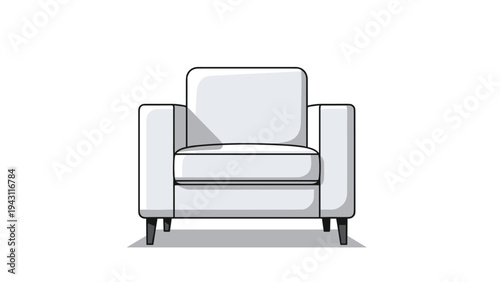 Modern and minimalist white armchair with black legs and simple shading, suitable for interior design concepts and furniture advertisements.