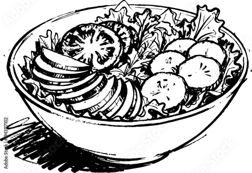 Fresh vegetable salad bowl with lettuce, cucumber, and tomato slices