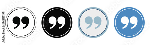 Set of four quote icons with different color backgrounds and outlines simple design
