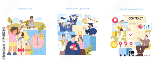 Getting a Pet Vector Illustration of Child and Dog