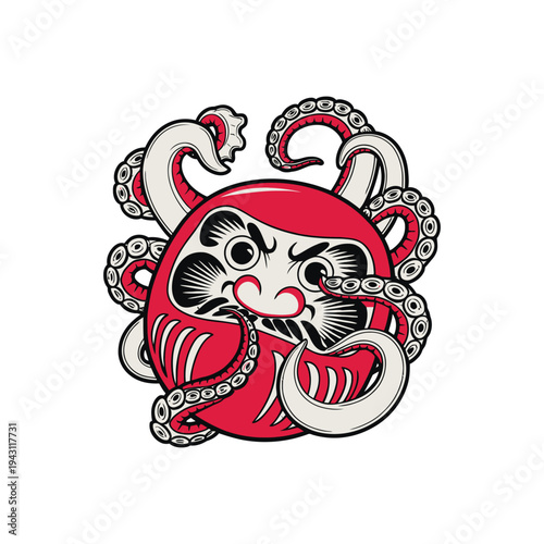 Cartoon Red Octopus With Playful Tentacles And Big Eyes.