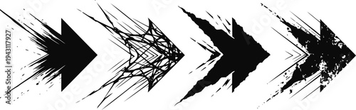 Abstract arrow progression design in black and white dynamic geometric shapes with grunge texture effect and motion