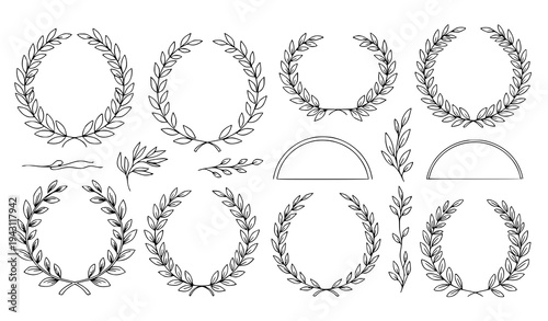 Minimal Single Line Laurel and Floral Wreath Vector Set for Wedding and Award Design