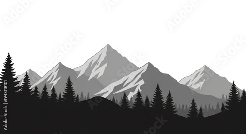Mountain Landscape with Silhouetted Trees.