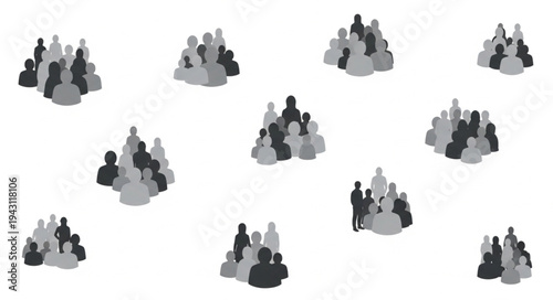 Crowd Silhouettes - Diverse Groups of People in Minimalist Design.
