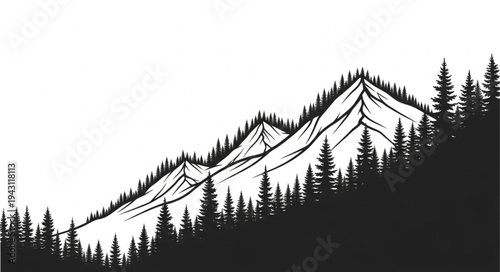 Mountain Landscape with Silhouetted Trees.