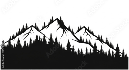 Mountain Landscape with Silhouetted Trees.