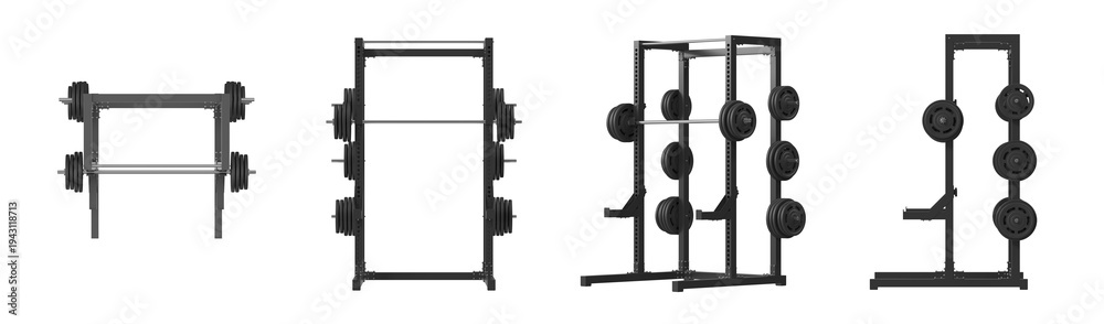 Fototapeta premium Power Rack Multiple Views, Black, 3D Render Isolated on White Background
