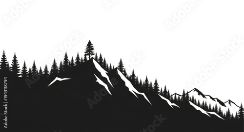 Mountain Landscape with Silhouetted Trees.