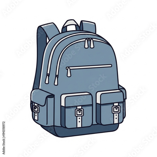 Blue Backpack with Multiple Pockets and Straps.