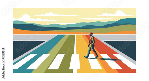 Pedestrian crossing a rainbow pathway conceptual illustration