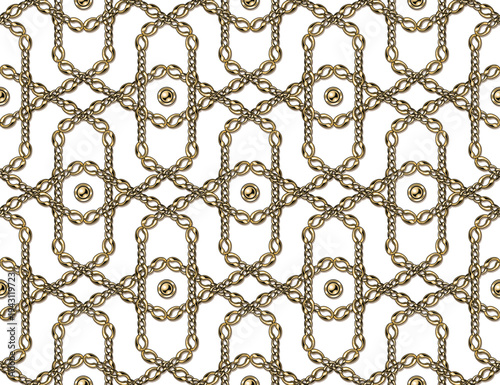 Seamless jewelry pattern with golden chains arranged in geometric grid with interwoven hexagons. Transparent background. Classic elegance design for luxury packaging, fashion, bridal background