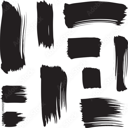 Versatile collection of black brush strokes in various shapes and forms