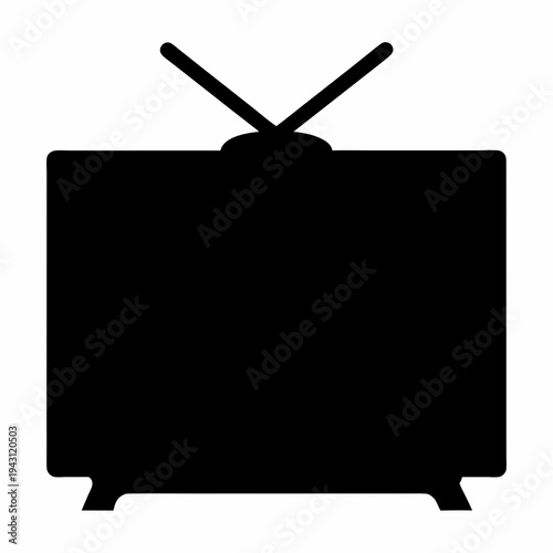 Vintage television set with rabbit ears antenna for analog broadcasting reception