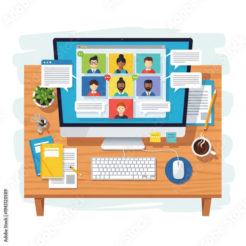 Computer Monitor Displaying Video Conference Call.