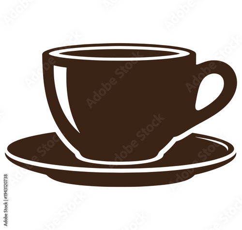 Brown coffee cup and saucer on white background