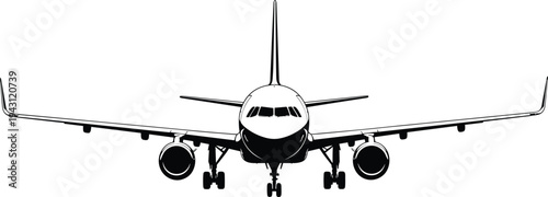 Black and white of airplane viewed from front view aircraft 1