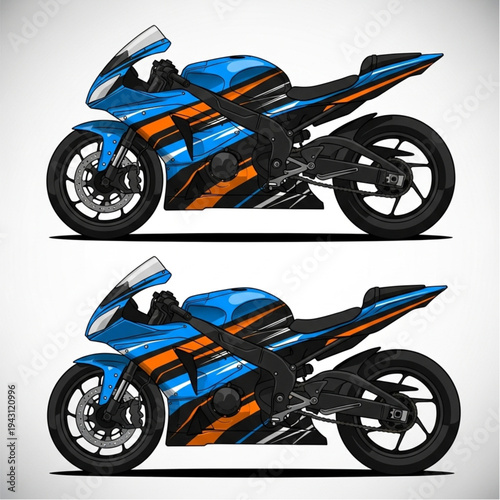 Blue and Orange Motorcycle Pixel Art.