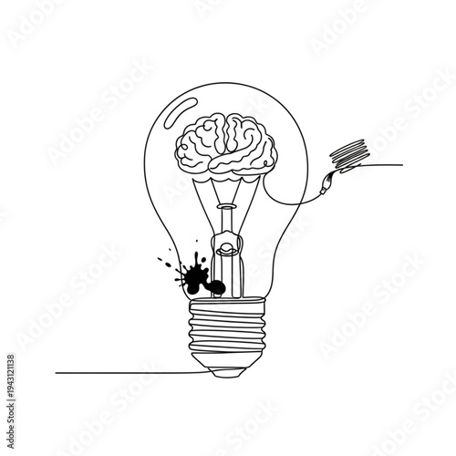 Brain Inside Light Bulb Illustration Idea.